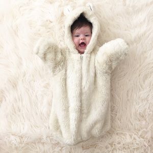 Restoration Hardware Baby Faux Fur Bunting 6Months